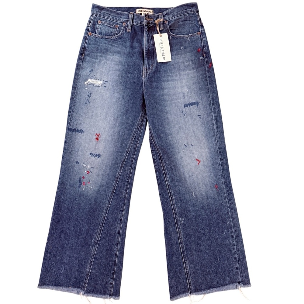 Rivet & Thread Wide-Leg Crop Jeans Inset Edition Size 29 Premium Japanese Denim